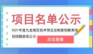 九龍坡區(qū) | 2021年度技術預見及制度創(chuàng)新類項目結題驗收公示