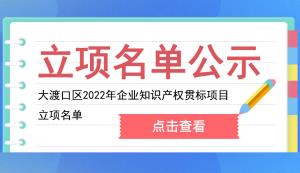 大渡口區(qū) | 2022年企業(yè)知識產(chǎn)權(quán)貫標項目立項名單