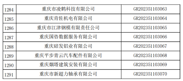 重慶市認定機構2023年認定報備的第二批高新技術企業備案名單2