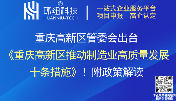 重慶高新區推動制造業高質量發展十條措施